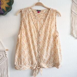 Vince Camuto Heirloom Bouquet Natural Sand Tie-Front Button Shirt Size XL